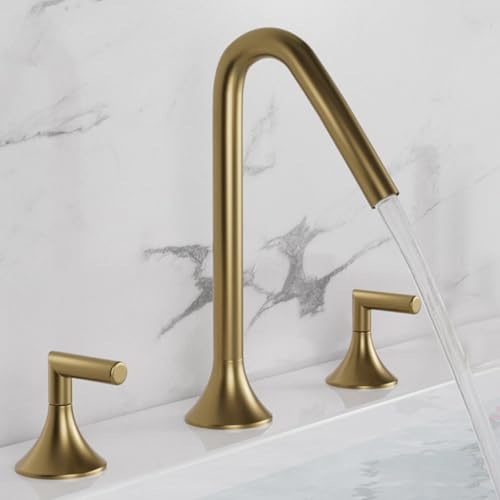 WC Split Dreiloch Waschbecken Wasserhahn Badezimmerschrank Waschbecken Heiß und Kalt Spritzwassergeschützt Wasserhahn Dreiteiliges Set (Gebürstetes Gold) von VFfotO