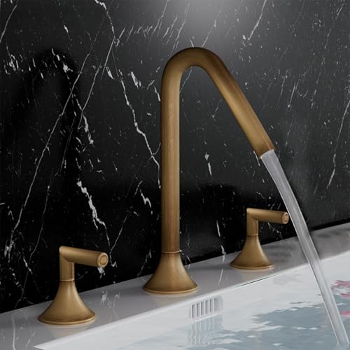 WC Split Dreiloch Waschbecken Wasserhahn Badezimmerschrank Waschbecken Warm und Kalt Spritzwassergeschützt Wasserhahn Dreiteiliges Set (Antik) von VFfotO
