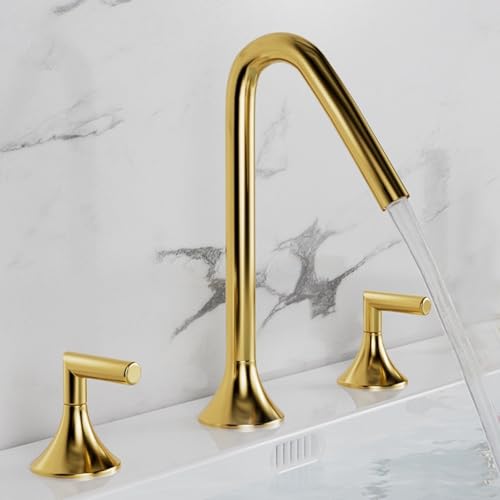 WC Split Dreiloch Waschbecken Wasserhahn Badezimmerschrank Waschbecken Warm und Kalt Spritzwassergeschützt Wasserhahn Dreiteiliges Set (Gold) von VFfotO