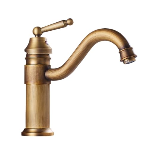 Waschbeckenarmatur aus Kupfer, antikes Warm- und Kaltwasser, Badezimmerschrank, erhöhtes Einloch-Tischwaschbecken, Retro-Wasserhahn (Antik-kurz) von VFfotO
