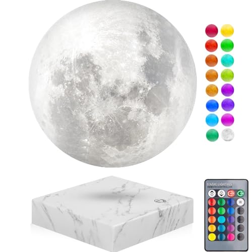 VGAzer mond lampe 3D Druck magnetschwebende mondlicht Lampen Rotierende Schwebende Mondlampe für Zuhause, Büro Decor (Quadratisch Marmor) von VGAzer