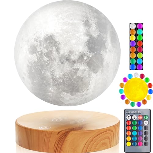 VGAzer Schwebende Mond Lampe,In der Luft frei schweben und spinnen mit hölzerner Basis und Mondlicht des Druck-3D,für einzigartige Geschenke, Room Decor, Nachtlicht, Schreibtisch Tech-Spielzeug von VGAzer