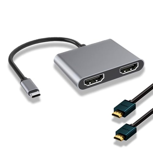 VGE USB-C to Dual HDTV Adapter, 4K USB Hub mit 2 HDMI Ports, USB 3.0, 100W PD Charging - Erweitern Sie Ihren Laptop auf 2 Monitore - Kompatibel mit MacBook/Windows/Android (Dunkelgrau) von VGE