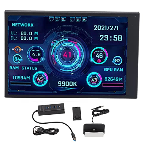 VGEBY Mini-USB-Display mit Anzeige der Temperatur der Daten, CPU RAM HDD, IPS 3,5 Zoll, 360-Grad-Rotation, mehrere Themen für Computergehäuse von VGEBY