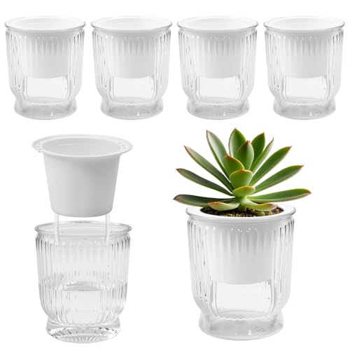 VGECEE 4er Selbstbewässerungstopf 12cm Transparent Blumentöpfe Selbstbewässernd Kräutertopf Blumentopf Pflanzentopf mit Bewässerungssystem Basilikum Topf Blumenkübel mit Baumwollseil für Balkon von VGECEE