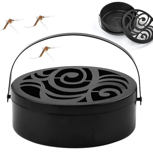 VGECEE Beweglicher Mückenspirale Räucherspiralen Halter Tragbarer Mückenspirale Behälter Schwarz Moskito Spulenhalter Räucherstäbchen Halter Metall Räuchern Halterung Mosquito Coil Holder Für Haus von VGECEE