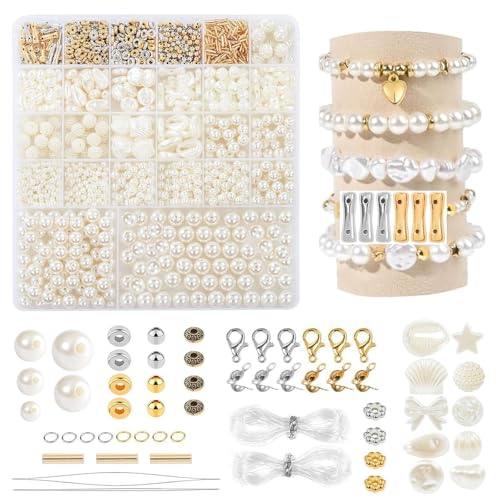 VGECEE Weiße Perlen Set Kunstperlen zum Auffädeln Runde Weiße Perlen 4/6/8/10/12mm Unregelmäßige Geformte Schmuckperlen mit Gold Abstandsperlen Schmuck Selber Machen Set für Schmuckherstellung VGECEE Weiße Perlen Set Kunstperlen zum Auffädeln Runde Weiße Perlen 4/6/8/10/12mm Unregelmäßige Geformte Schmuckperlen mit Gold Abstandsperlen Schmuck Selber Machen Set für Schmuckherstellung von VGECEE