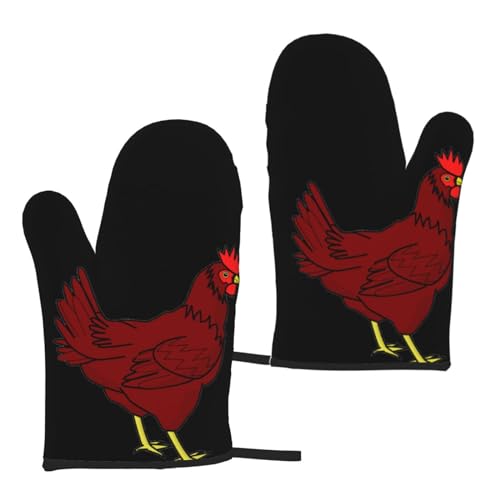 Ofenhandschuhe mit rotem Huhn-Motiv, 1 Paar – hitzebeständige Ofenhandschuhe für Küche, Grillen, Mikrowelle, Backofen und Grill von VGFJHNDF