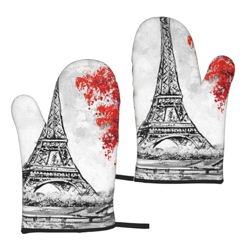 Paris bedruckte Ofenhandschuhe, 1 Paar – hitzebeständige Ofenhandschuhe für Küche, Grillen, Mikrowelle, Backofen und Grill von VGFJHNDF