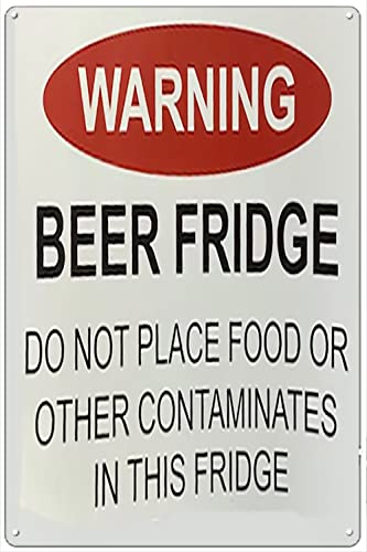 VGFKOSAD Blechschild mit Aufschrift "Warning Beer Fridge Do Not Place Food Or Other Contaminates in This Fridge for Company Living Room Farmhouse Garage Office Cafe Home Bar Pub Club Kitchen Bathroom von VGFKOSAD