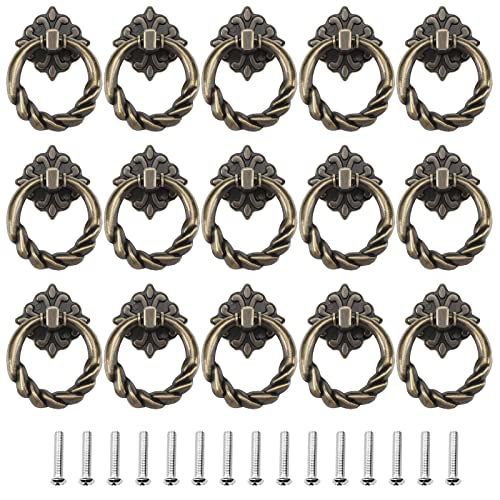15 Stück Retro Möbel Ziehgriff Zuggriffe Ring Griffe mit Schrauben Dekoration für Möbel Schrank Kommode Schublade Bronze von VGOL