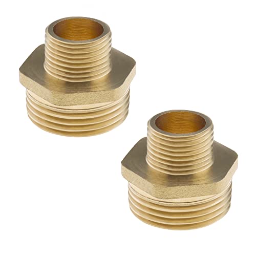 VGOL 2 Stück 1/4 Zoll Stecker auf 1/2 Zoll Stecker Messing Rohrverschraubung Sechskant Doppelnippel Reduzierrohr Adapter Stecker für Luftleitung Wasserleitung Ölleitung Kraftstoffleitung von VGOL