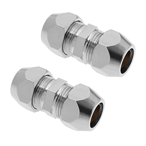 VGOL 2 Stück 10 mm Doppelhülse Schlauchverbinder, gerade, Kompression, Adapter, vernickelt, Kupfer, Klimaanlage, Schlauch, Adapter für Klempnerei, 2 Stück von VGOL
