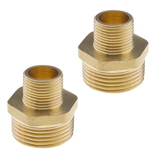 VGOL 2 Stück 3/4 Zoll Stecker auf 3/8 Zoll Stecker Messing Rohrverschraubung Sechskant Doppelnippel Reduzierrohr Adapter Stecker für Luftleitung Wasserleitung Ölleitung Kraftstoffleitung von VGOL