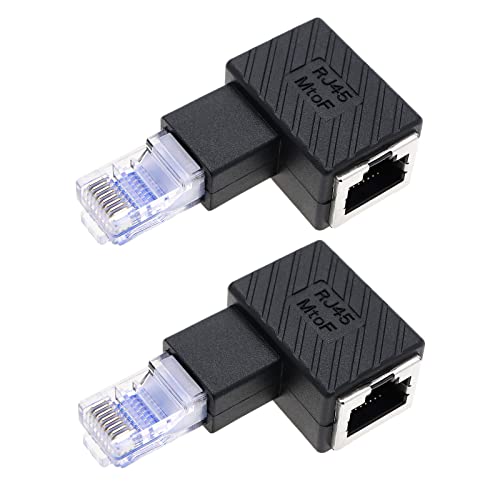 VGOL RJ45 Ethernet-Adapter, 90 Grad, RJ45-Stecker auf RJ45-Buchse, Adapter, Winkelstecker, kompatibel mit Cat5e/Cat6 Standards, RJ45-Kabel, linkswinklig, 2 Stück von VGOL