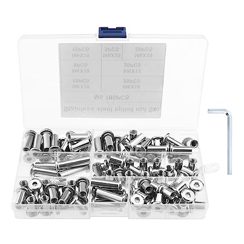 VGOL 100 Stück M6 Nietmutter Flachkopf Innensechskant Einsatzmutter Gelenkverbinder Mutter Hülsenmutter Vernickelter Kohlenstoffstahl 10mm 12mm 15mm 18mm 20mm 25mm 30mm Länge von VGOL
