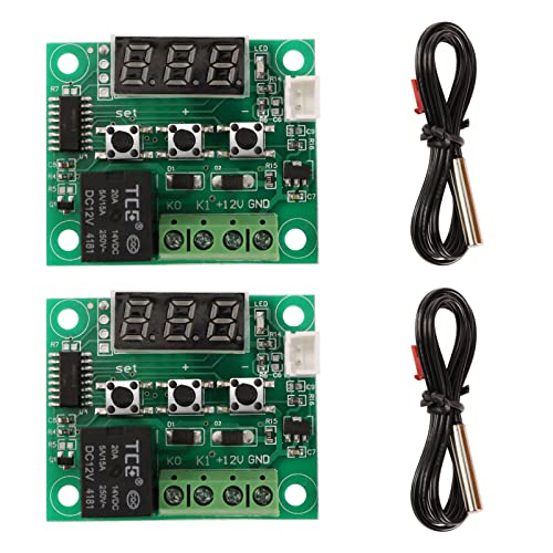 VGOL 2 Stück Temperaturregler Modul XH-W1209 Digitales Display Thermostat -50-110 °C Elektronisches Thermometer mit 10 A Ein-Kanal-Relais und wasserdichter Sensorsonde von VGOL