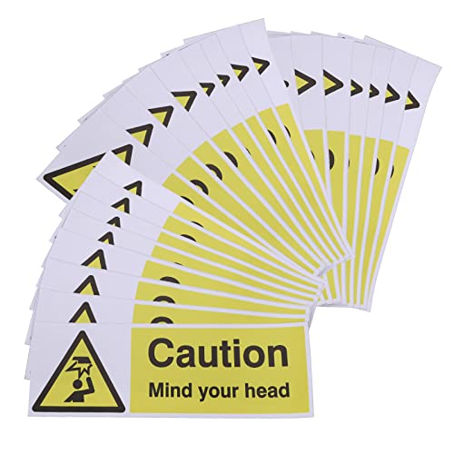 VGOL 20 Stück Caution Mind Your Head Schild Selbstklebende Aufkleber 30 x 10 cm PVC Wasserdicht Sicherheitsschild Etikett Fit für Rolltreppen Indoor und Outdoor von VGOL