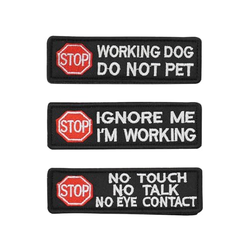 VGOL 3 x bestickte Hundemarken mit Aufschrift "Stop No Touch Talk Eye Contact Do Not Pet Ignore Me I'm Working" VGOL 3 x bestickte Hundemarken mit Aufschrift "Stop No Touch Talk Eye Contact Do Not Pet Ignore Me I'm Working" von VGOL