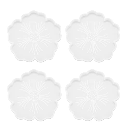 VGOL 4 Stück Blume Untersetzer Formen DIY Untersetzer Silikonform Wiederverwendbar Herstellung Form Tablett Schüssel Tasse Matten Heimdekoration Durchmesser 12 Cm, Weiß von VGOL