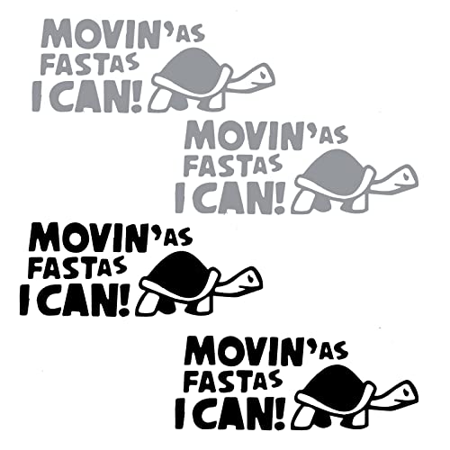 VGOL 4 Stück Moving As Fast As I Can Turtle Aufkleber Selbstklebende Autodekoration Aufkleber für Auto Stoßstange Laptop Motorrad 18x7cm Schwarz Weiß von VGOL