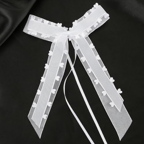 VGOODALL 50 Stück Autoschleifen Hochzeit, Weiß mit Herzen Schleifen für Hochzeitsdeko Autoschmuck Antennenschleifen Handgemacht Satinband 25x12cm von VGOODALL