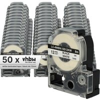 50x Schriftband-Kassette kompatibel mit Epson LabelWorks LW-1000P, LW-600P, LW-500, LW-300, LW-400 Etiketten-Drucker 12mm Schwarz auf Weiß - Vhbw von VHBW