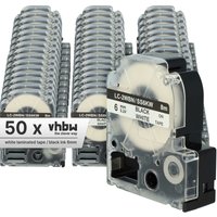 50x Schriftband-Kassette kompatibel mit KingJim SR530C, SR550, SR530, SR6700D, SR3900P, SR750, SR40 Etiketten-Drucker 6mm Schwarz auf Weiß - Vhbw von VHBW