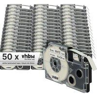 vhbw 50x Schriftband-Kassette kompatibel mit Casio KL-130, KL-200, KL-2000, KL-120, KL-100E, KL-1500, CW-L300 Etiketten-Drucker 6mm Schwarz auf Weiß von VHBW