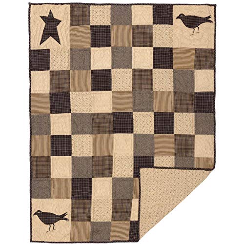 VHC Brands Primitive Decor Prim Grove Crow Rod Pocket Baumwolle vorgewaschene Applikationen Stern Überwurf 60 x 50 cm Patchwork von VHC Brands