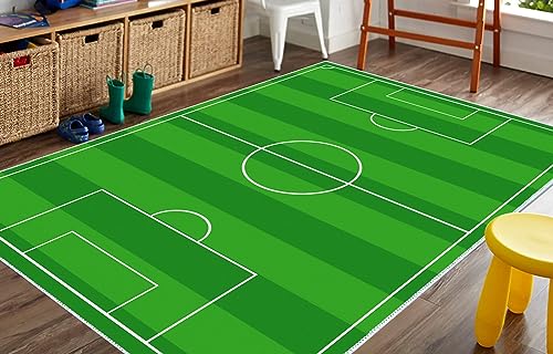 VHCLYBJU Kinderfußball Spielplatz Teppich - Junge Haushalt Kinderzimmer Spiel Teppich - Fußballfeld Dekorative Matte - Weich rutschfest (120 x 170 cm, H) von VHCLYBJU