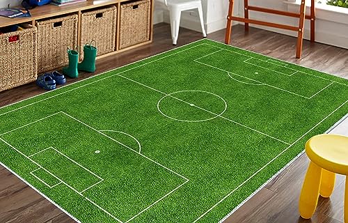 VHCLYBJU Kinderfußball Spielplatz Teppich - Junge Haushalt Kinderzimmer Spiel Teppich - Fußballfeld Dekorative Matte - Weich rutschfest (120 x 170 cm, L) von VHCLYBJU