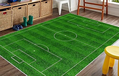 VHCLYBJU Kinderfußball Spielplatz Teppich - Junge Haushalt Kinderzimmer Spiel Teppich - Fußballfeld Dekorative Matte - Weich rutschfest (120X170CM, M) von VHCLYBJU
