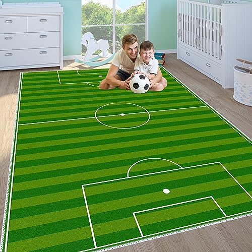 VHCLYBJU Kinderfußball Spielplatz Teppich - Junge Haushalt Kinderzimmer Spiel Teppich - Fußballfeld Dekorative Matte - Weich rutschfest (140 x 200 cm, J) von VHCLYBJU