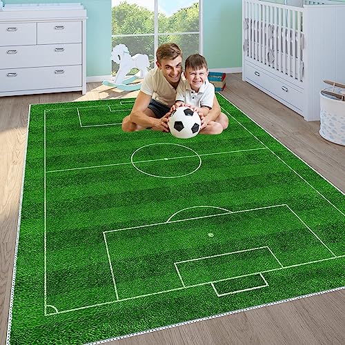 VHCLYBJU Kinderfußball Spielplatz Teppich - Junge Haushalt Kinderzimmer Spiel Teppich - Fußballfeld Dekorative Matte - Weich rutschfest (140 x 200 cm, M) von VHCLYBJU