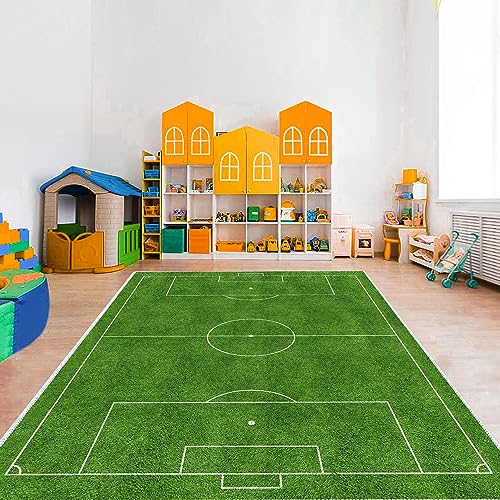 VHCLYBJU Kinderfußball Spielplatz Teppich - Junge Haushalt Kinderzimmer Spiel Teppich - Fußballfeld Dekorative Matte - Weich rutschfest (200 x 300 cm, L) von VHCLYBJU