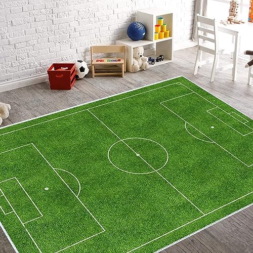 VHCLYBJU Kinderfußball Spielplatz Teppich - Junge Haushalt Kinderzimmer Spiel Teppich - Fußballfeld Dekorative Matte - Weich rutschfest (80 x 150 cm, L) von VHCLYBJU