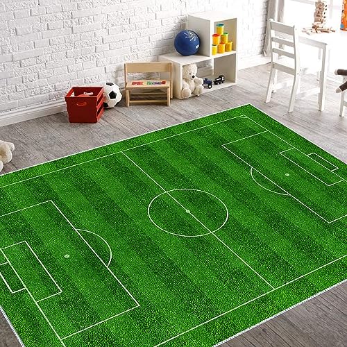 VHCLYBJU Kinderfußball Spielplatz Teppich - Junge Haushalt Kinderzimmer Spiel Teppich - Fußballfeld Dekorative Matte - Weich rutschfest (80 x 150 cm, M) von VHCLYBJU