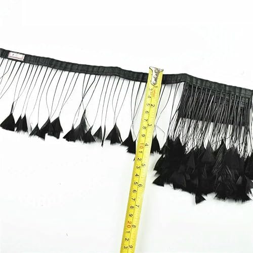 1 Meter weiße schwarze Gänsefedern für Kleidungsband auf Klebeband Truthahn-Straußenquaste Fransenbesatz Boa-Dekoration-San Jiao_a von VHEOKG