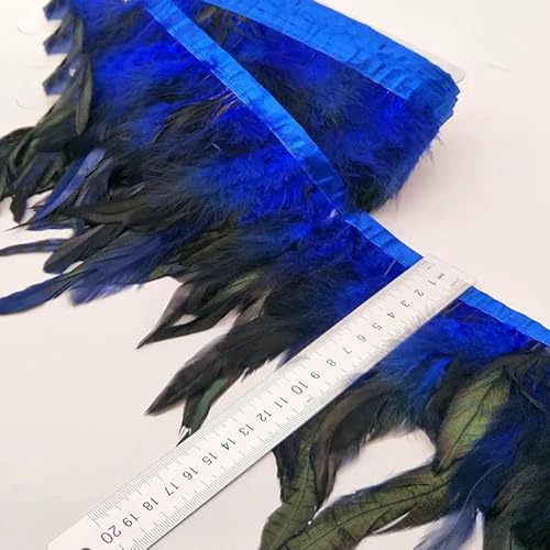 10 Meter 13–18 cm Hühnerhahnschwanzfedern, Zierstreifen für Hochzeitsfeierkleidung, Hahnenfederbesatz, Blau, 10 Yards von VHEOKG