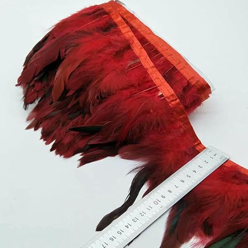 10 Meter 13–18 cm Hühnerhahnschwanzfedern, Zierstreifen für Hochzeitsfeierkleidung, Hahnenfederbesatz, Rot, 4,5 m von VHEOKG