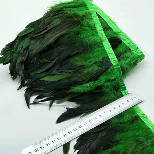 10 Meter 13–18 cm Hühnerhahnschwanzfedern, Zierstreifen für Hochzeitsfeierkleidung, Hahnenfederbesatz, grün, 9,1 m von VHEOKG