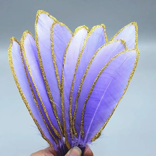 10 Stück/Beutel wunderschön gesprühte goldene Gänsefeder DIY Schmuck Deko-Accessoires Deko-Vase 18-23cm-Hellviolett von VHEOKG