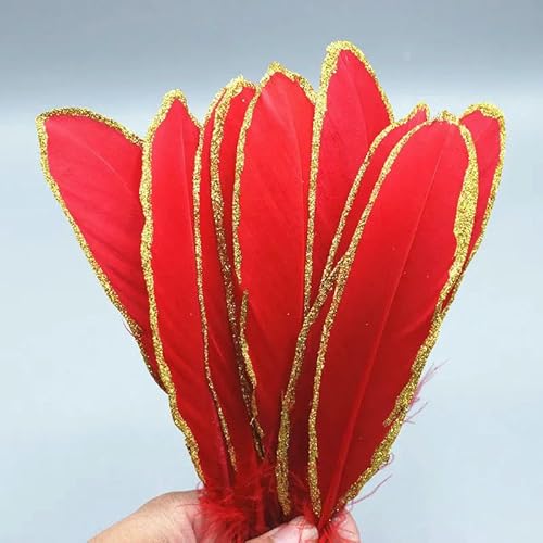 10 Stück/Beutel wunderschön gesprühte goldene Gänsefeder DIY Schmuck dekorative Accessoires dekorative Vase 18-23cm-Rot von VHEOKG