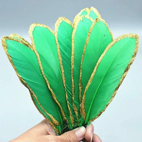 10 Stück/Beutel wunderschön gesprühte goldene Gänsefedern DIY Schmuck Deko-Accessoires Deko-Vase 18-23cm-grün von VHEOKG