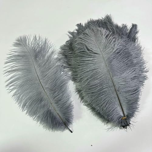 10 Stück/Lot farbige Straußenfedern zum Basteln, Tischdekoration, Hochzeitsdekoration, Bastelzubehör, Karnevalsdekor, Pluma-02 Grau-35–40 cm, 14–16 Zoll von VHEOKG