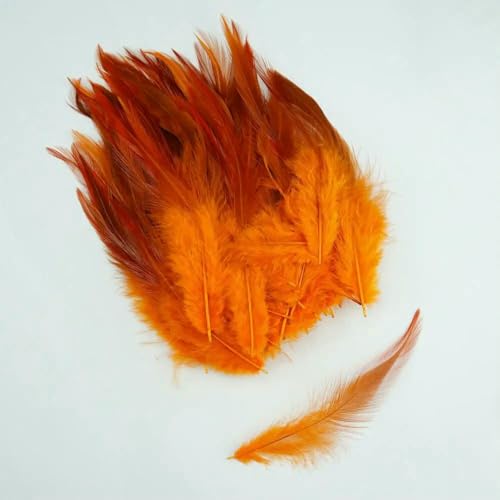 100 Stück gefärbte Hahnenfedern in 27 Farben, 12,7–15,2 cm, für Bastelarbeiten, Hochzeitsdekoration, Festivalkostüme, Orange, 12–15 cm oder 12,7–15,2 cm von VHEOKG