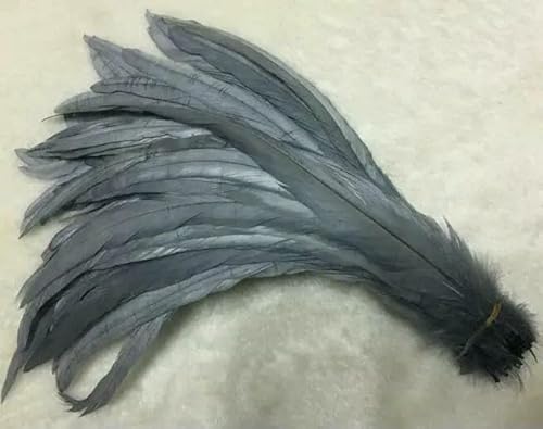 Großhandel 100 Stück Hahnenschwanzfedern, schwärzlich-grün, 25–45 cm, natürliche Federn, beige, DIY, Hahn, Kleidung, Schmuck, Zubehör, Party, grau, 25–30 cm von VHEOKG