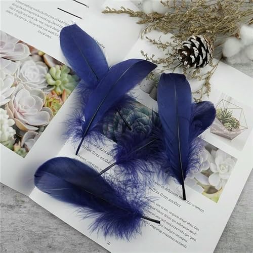 Großhandel Weiche Gänsefeder 13-18 cm Natürliche Schwanenfeder für DIY Schmuckherstellung Bastelzubehör Hochzeitsfeierdekoration-Marineblau-100 Stück von VHEOKG