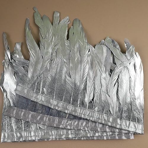 Hahnenschwanzfedern, 15–20 cm, silberfarben, goldene Hühnerfedern, aufgereihte Hahnenfedern, Karnevalskostüm, Silbermalerei, 20–25 cm, 2 Meter Hahnenschwanzfedern, 15–20 cm, silberfarben, goldene Hühnerfedern, aufgereihte Hahnenfedern, Karnevalskostüm, Silbermalerei, 20–25 cm, 2 Meter von VHEOKG